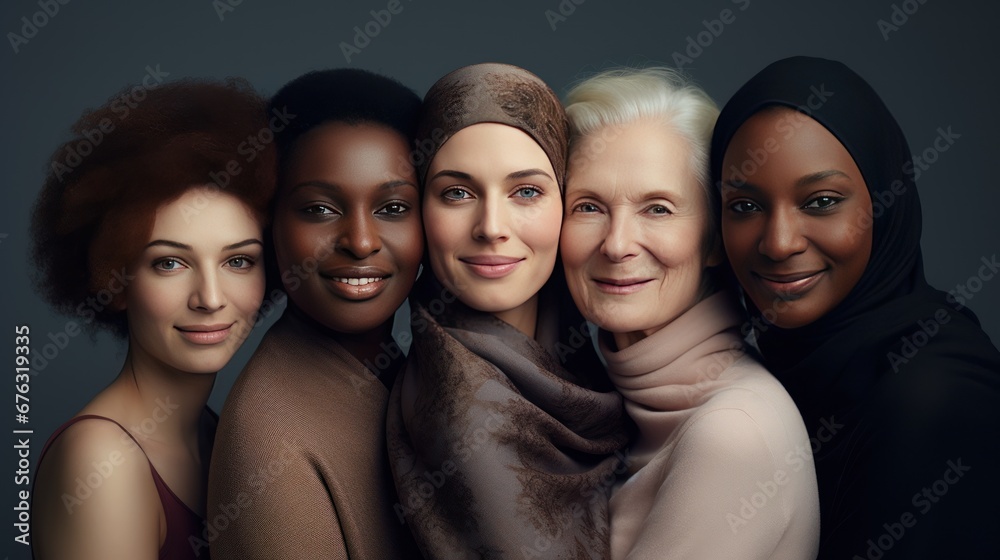 Obraz premium Group photo of women of different age taking care after skin condition
