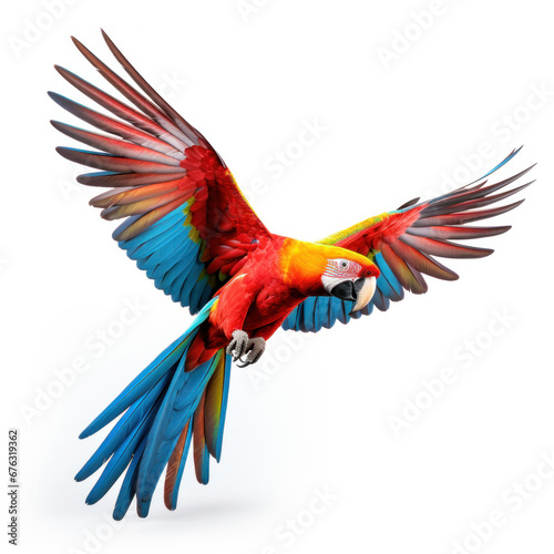 A colorful parrot flying on white background. © tong2530