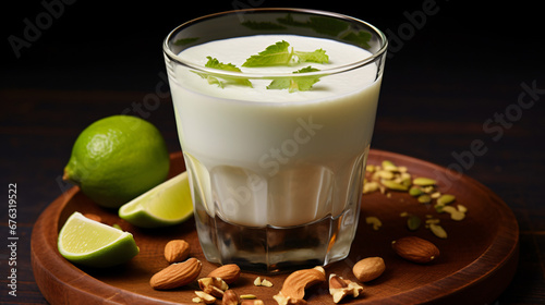 Traditional Indian lime lassi drink with dashi yogurt