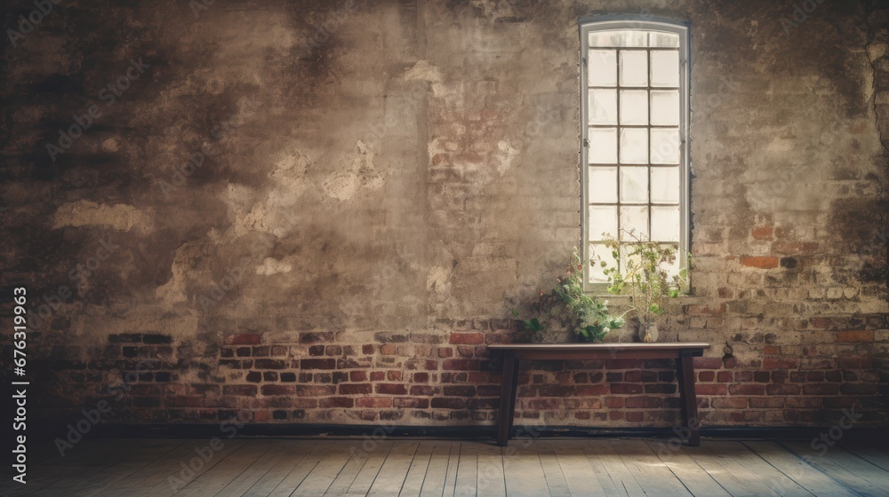 Obraz premium Old room with old brick wall, old house background