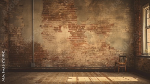 Old room with old brick wall, old house background