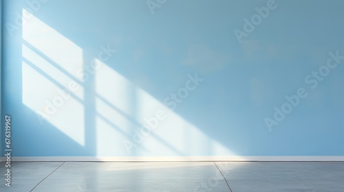  background image of an empty space in light blue tones with natural light and shadow