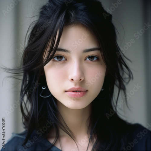 A close headshot of a foreign (US) mixed Japanese young female