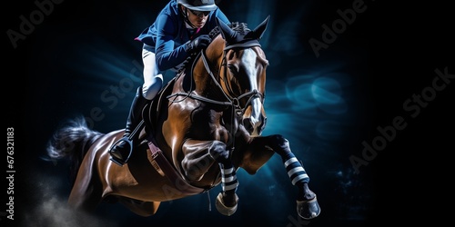 horse and rider jumping over an obstacle © xartproduction