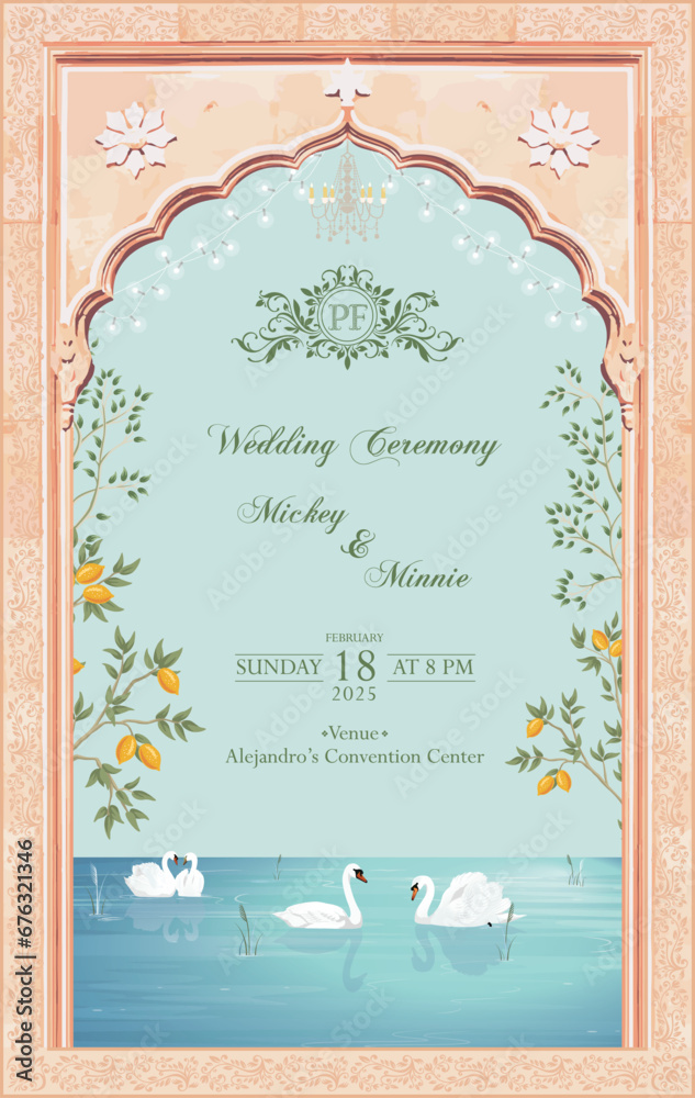 Vecteur Stock Traditional Mughal wedding invitation card Design ...