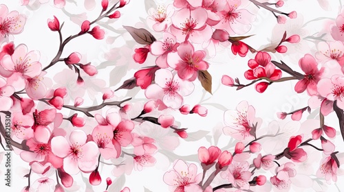 Seamless watercolor floral pattern sakura on a white background
