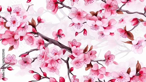 Seamless watercolor floral pattern sakura on a white background