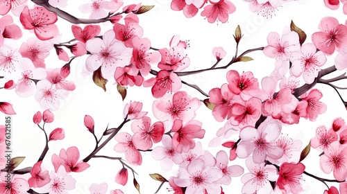 Fototapeta Naklejka Na Ścianę i Meble -  Seamless watercolor floral pattern sakura on a white background