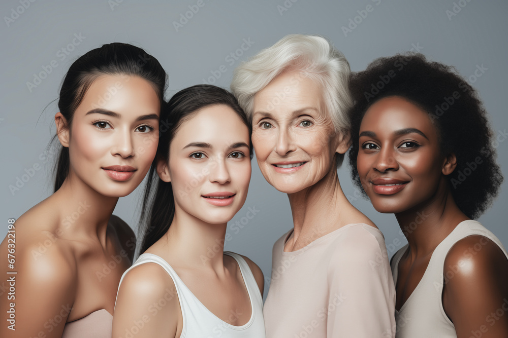 Obraz premium Multiethnic portrait of beautiful young women in studio. Concept beauty skin care