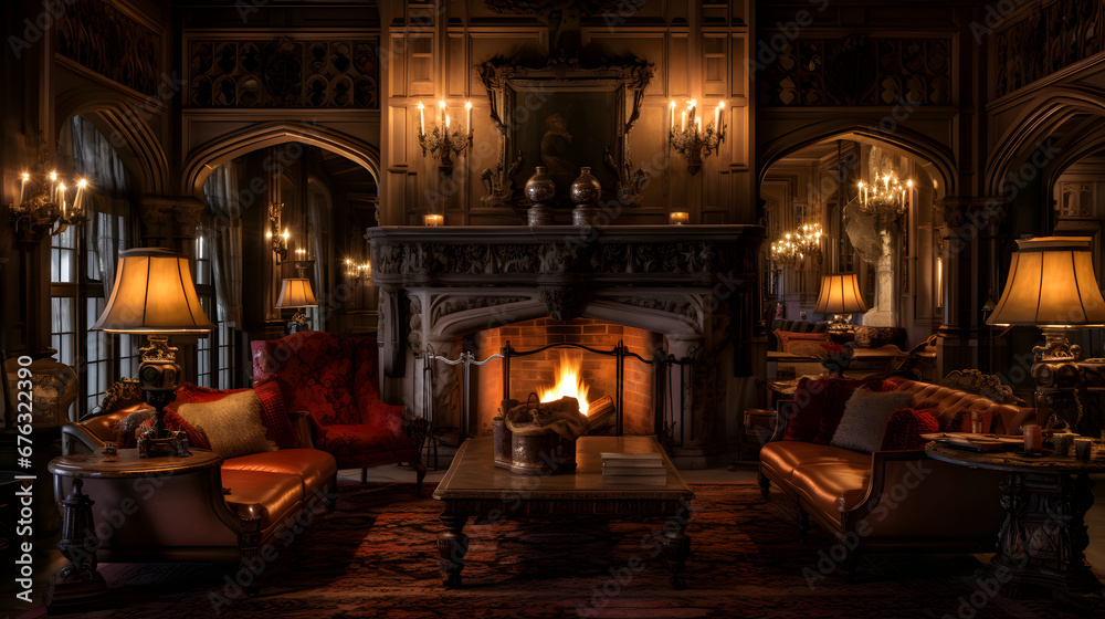 a hauntingly beautiful scene set in the vast, opulent lounge of a century-old Art Nouveau-style hotel - Generated by AI 