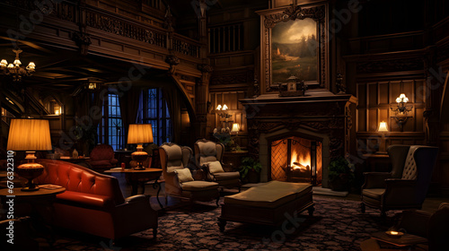 a hauntingly beautiful scene set in the vast, opulent lounge of a century-old Art Nouveau-style hotel - Generated by AI  © sbjshah