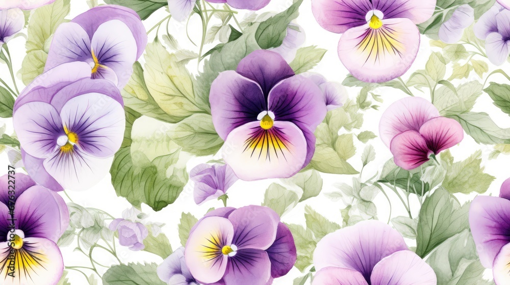 Orchid watercolor flowers seamless pattern. purple and pink flowers on white background.