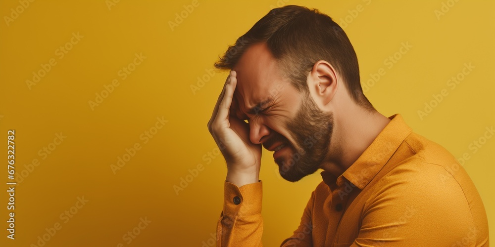 Portrait of an adult man suffering from headache or toothache Portrait of an adult man suffering from headache or toothache