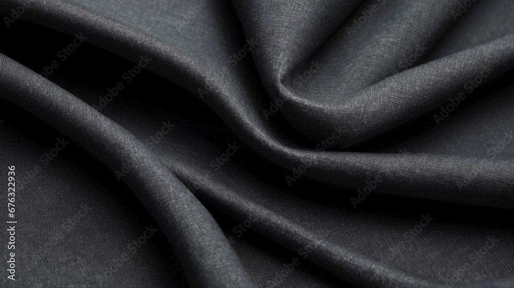 Obraz premium Abstract background of natural black or dark gray color cotton linen textile, with a slight sheen. Fabric texture illustration for design, template, pattern or banner