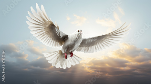 White doves flying isolated on white background   Hope and freedom concept.