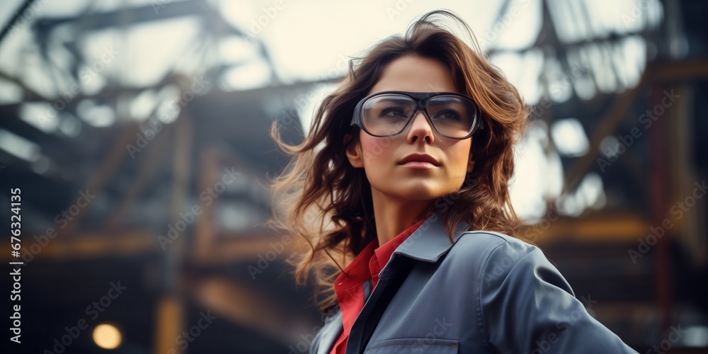 portrait of a female engineer in a hard hat