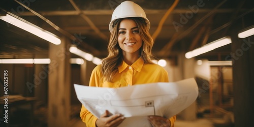 woman holding a construction blueprints