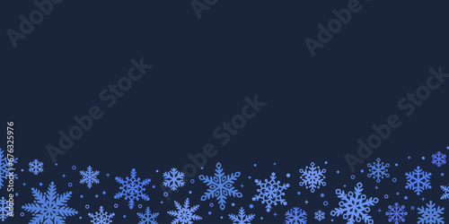 Dark blue winter holiday vector border backgorund with stars and snowflakes, elegant Christmas wallpaper design