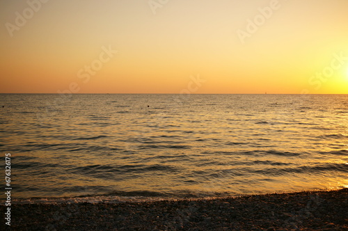 Sunset on the seashore. Beautiful landscape.