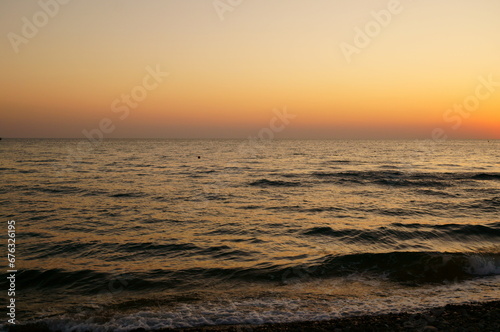 Sunset on the seashore. Beautiful landscape.