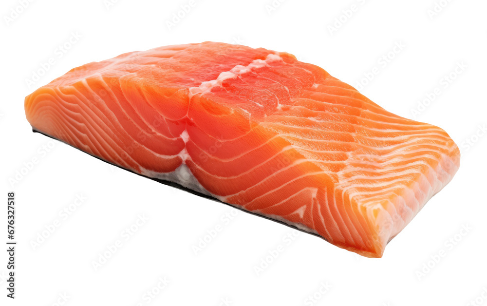 Delicious Fresh Portrait Salmon Steak on White or PNG Transparent Background.