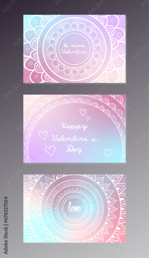 Saint Valentine's Day design for invitations, greeting cards or posters with colorful gradients. Set of 3 horizontal vector illustrations