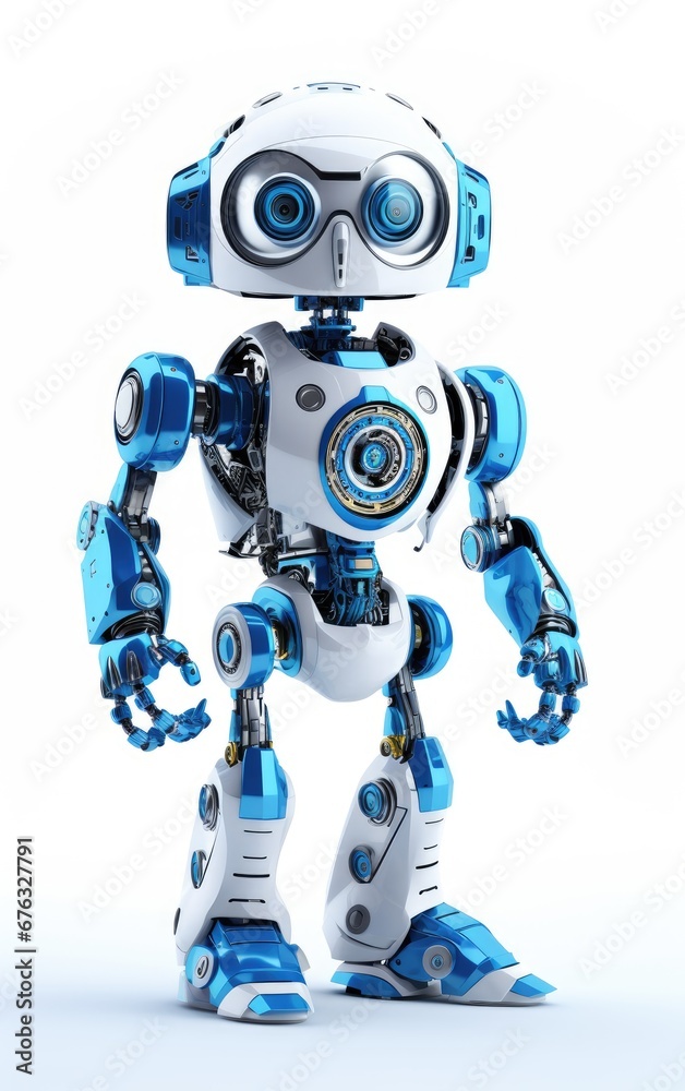 Cute blue robot illustration isolated on white background, kids robot model in bright blue color, RB032 Cute blue robot illustration isolated on white background, kids robot model in bright blue color, RB032