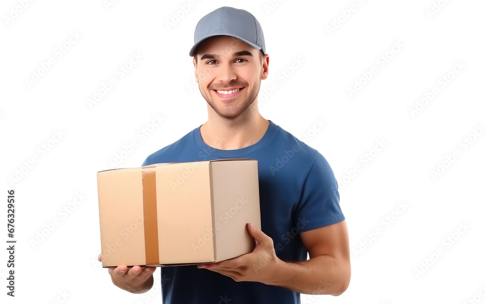 Delivery Young Male Holding a Delivery Pack Box on White or PNG Transparent Background. Delivery Young Male Holding a Delivery Pack Box on White or PNG Transparent Background.