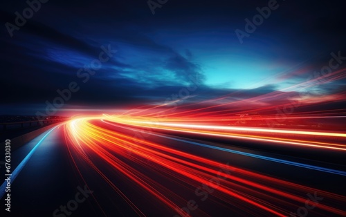 Speed motion light trails on motorway long exposure abstract urban background