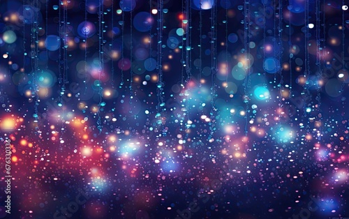 Christmas background with bokeh lights and stars.