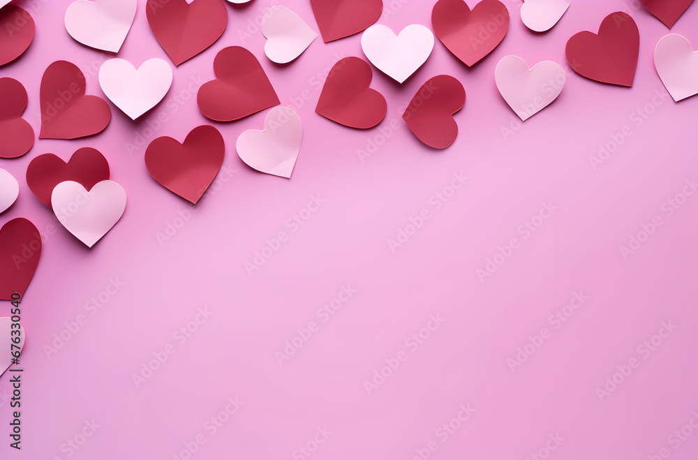 Valentine's Day Celebration: Heart Cutouts on Pink Background