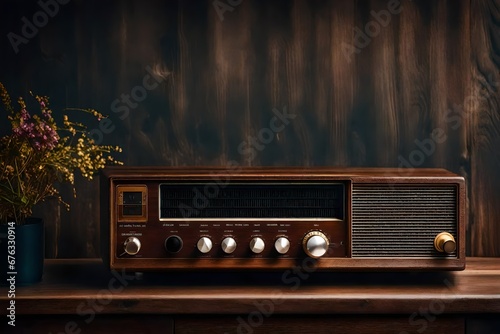 old radio in a vintage wooden room photo