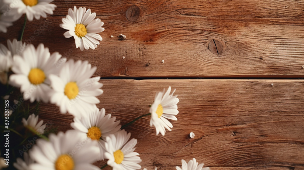 Obraz premium Daisy flowers on a wooden table