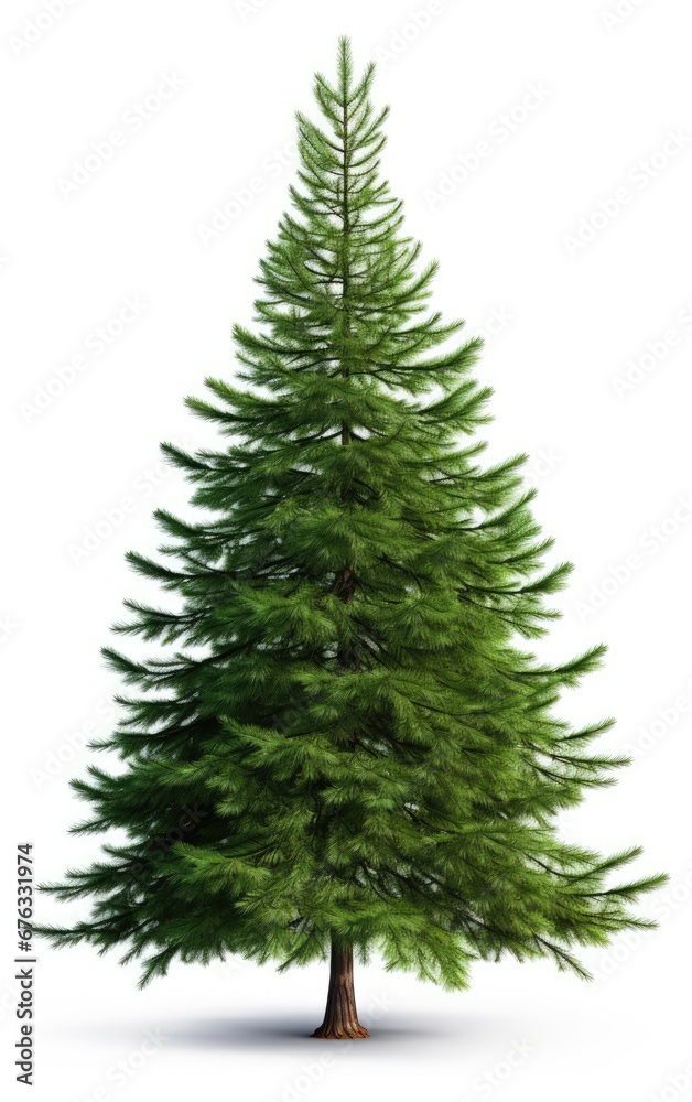 Fototapeta premium Green Pine, christmas tree, isolated white background