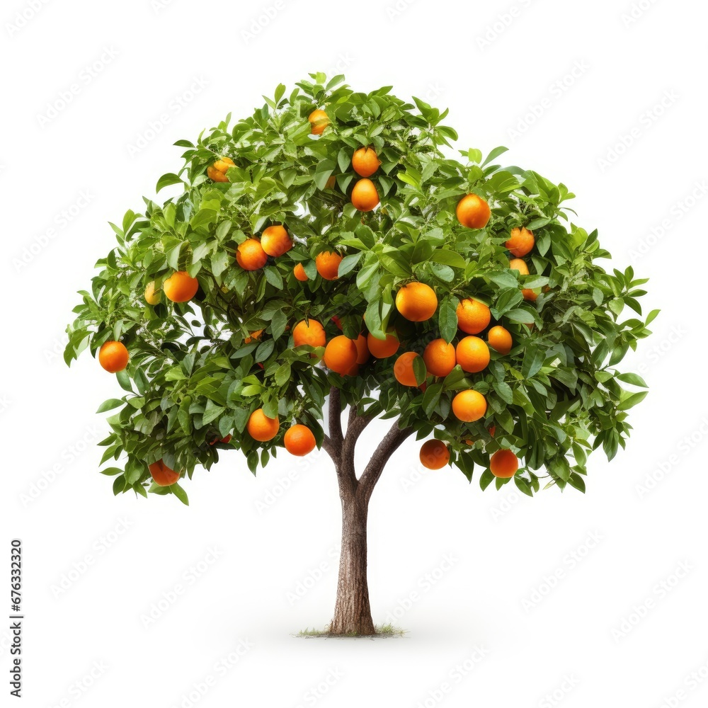 Orange Tree with Fruit, isolated white background, Suitable for use in design Decoration work