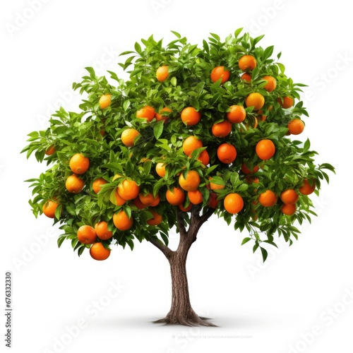 Orange Tree with Fruit, isolated white background, Suitable for use in design Decoration work