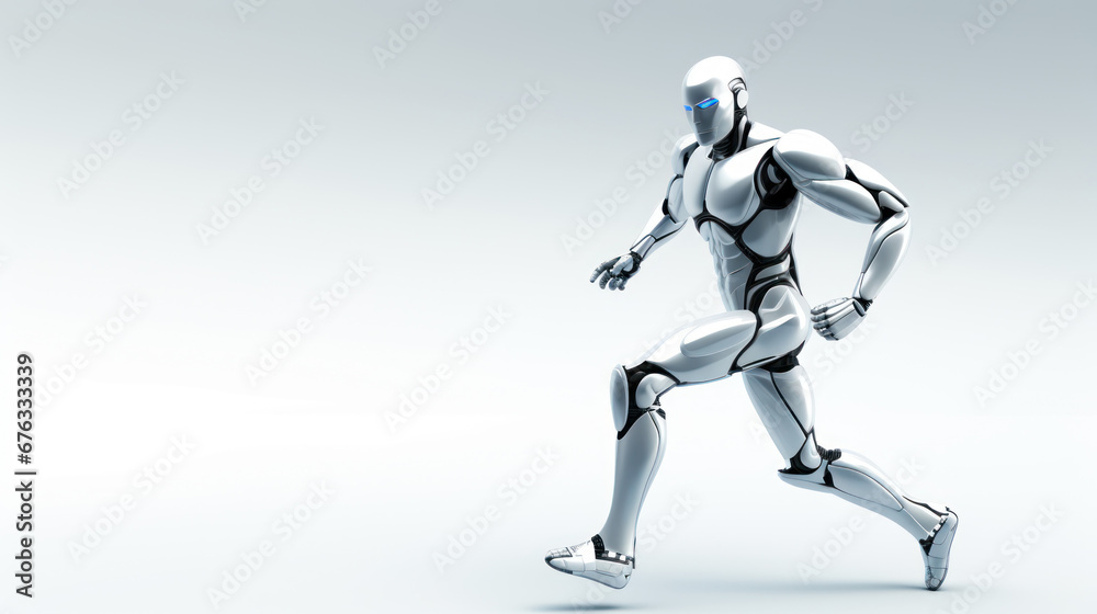 Artificial intelligence 3D robot running on solid background with copy space, digital world technology Artificial intelligence 3D robot running on solid background with copy space, digital world technology