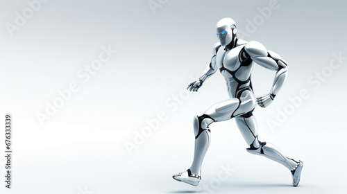 Artificial intelligence 3D robot running on solid background with copy space  digital world technology