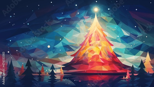 Christmas tree in the style of bright geometric abstractions by Generative AI © sonatik