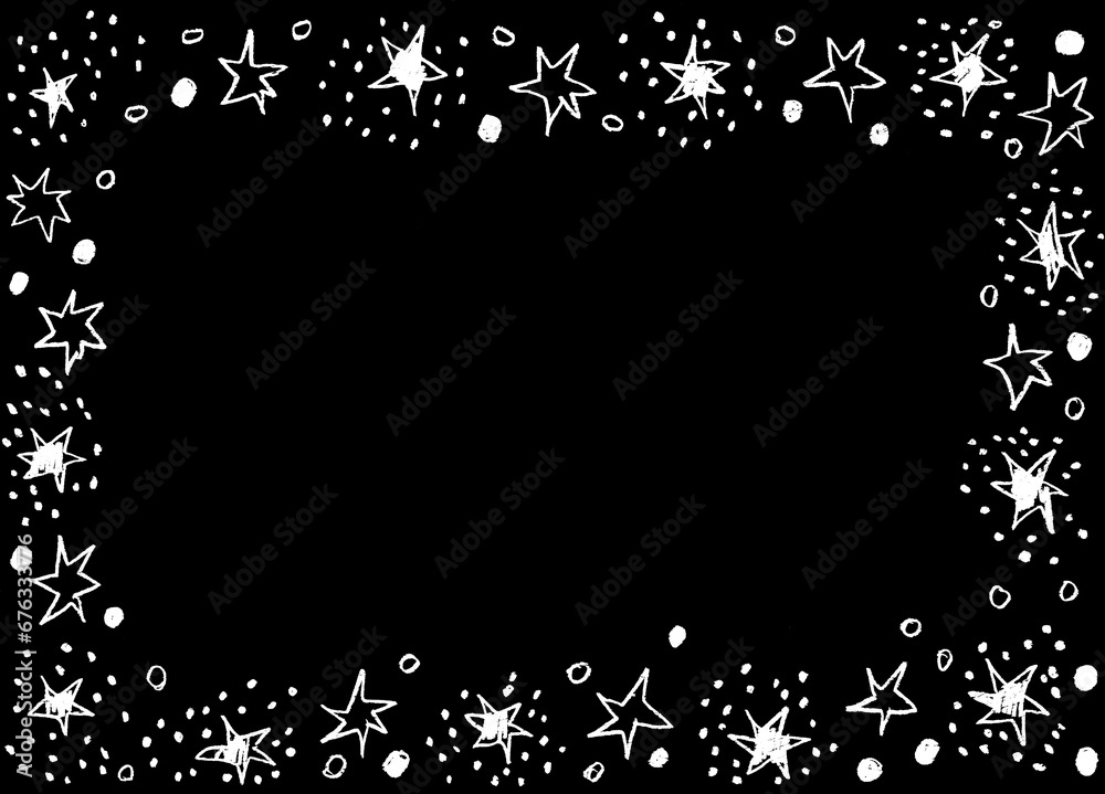 On a black background, a frame of white stars
