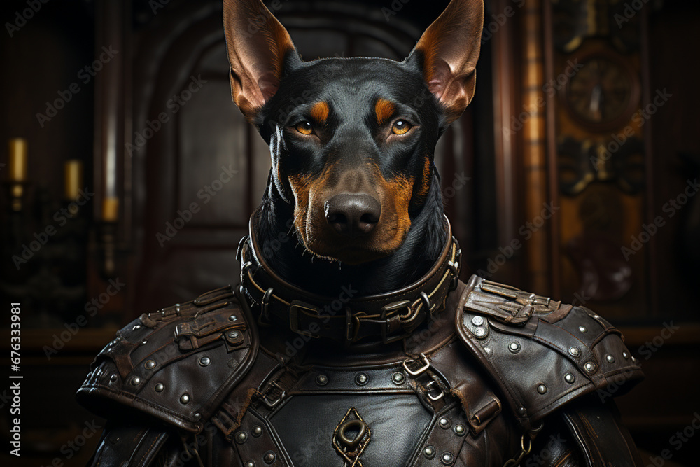 snapshot of a Doberman in a contemplative pose, capturing its thoughtful and observant nature.
