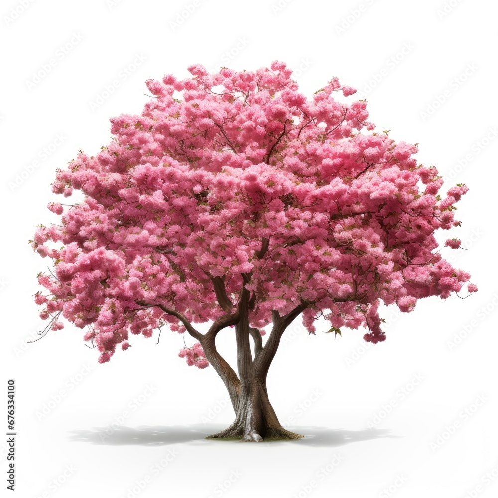 Cherry tree japanese, Pink flower sour cherry tree isolated on white background.