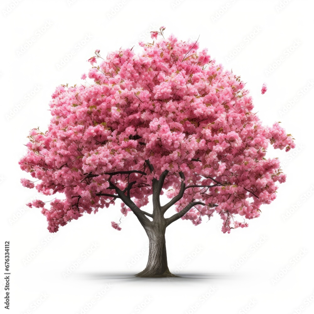 Cherry tree japanese, Pink flower sour cherry tree isolated on white background.