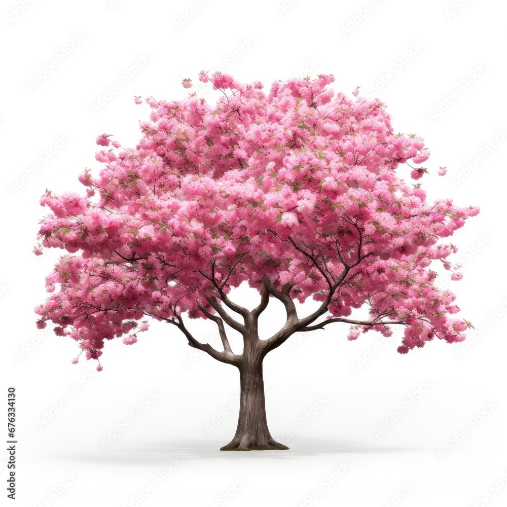 Cherry tree japanese, Pink flower sour cherry tree isolated on white background.