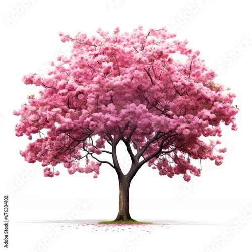 Cherry tree japanese, Pink flower sour cherry tree isolated on white background. © somkcr
