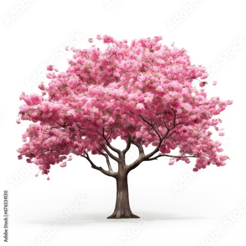 Cherry tree japanese, Pink flower sour cherry tree isolated on white background. © somkcr