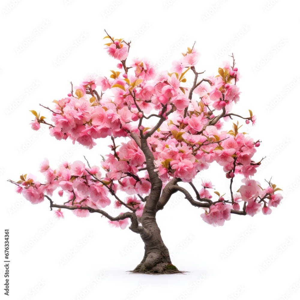 Blossom sakura, Blossoming pink sacura tree isolated on white background, use in design Decoration work