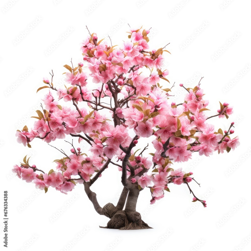 Blossom sakura, Blossoming pink sacura tree isolated on white background, use in design Decoration work