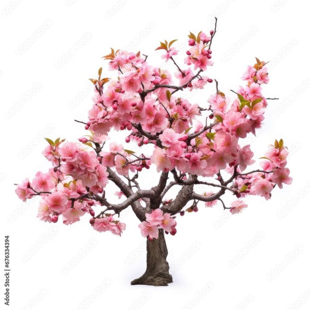 Fototapeta premium Blossom sakura, Blossoming pink sacura tree isolated on white background, use in design Decoration work
