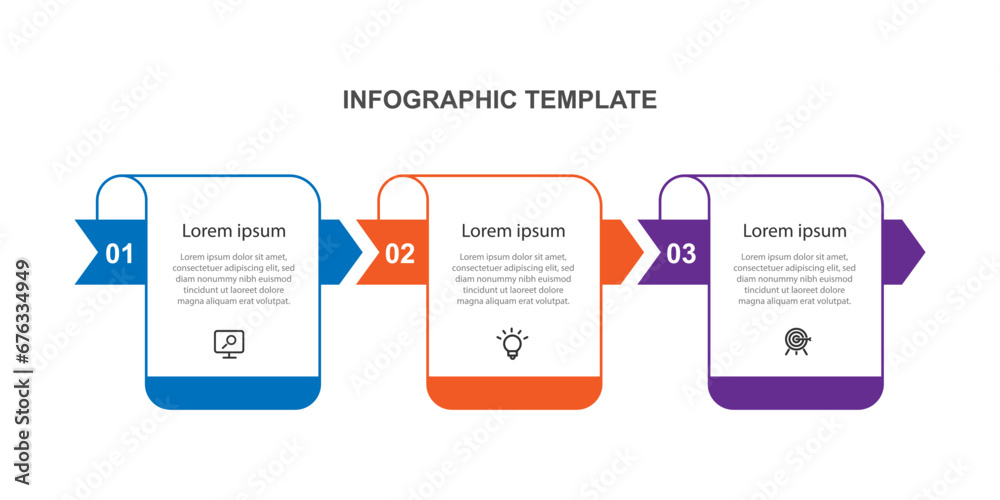 Design template infographic vector element with 3 step process for web presentation and information graphic 